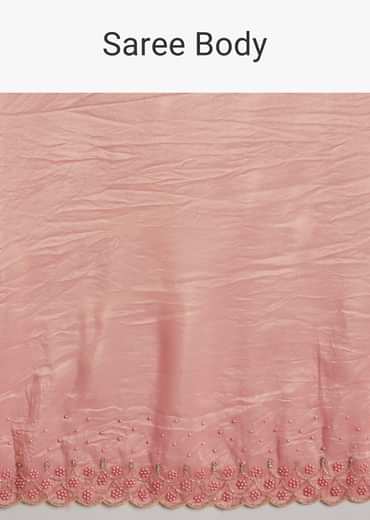 Pink Crepe Tissue Saree With Moti Beads And Cutdana Embroidery