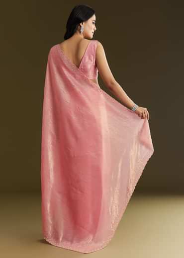 Pink Crepe Tissue Saree With Moti Beads And Cutdana Embroidery