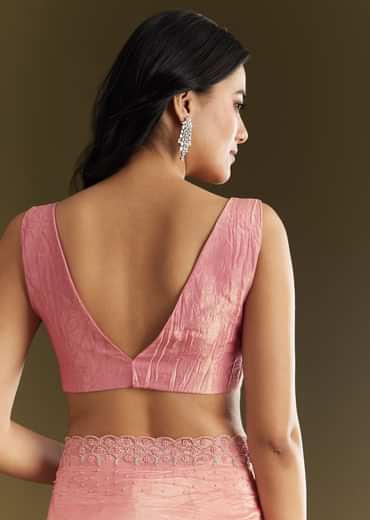 Pink Crepe Tissue Saree With Moti Beads And Cutdana Embroidery