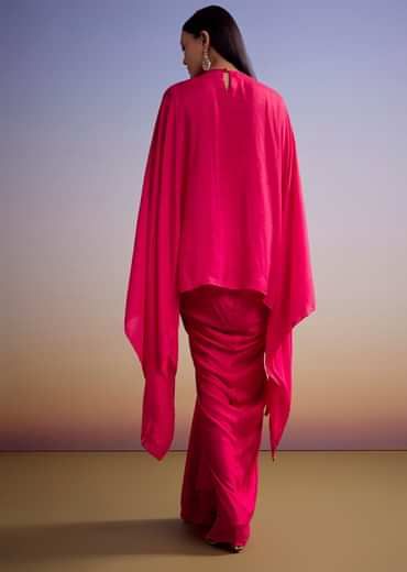 Pink Crop Top And Skirt Set With Moti And Sequins Work