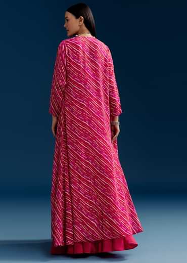 Pink Crop Top Palazzo Set With Zardosi Jacket