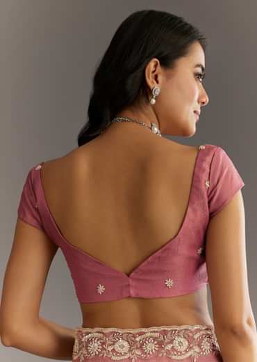 Pink Crushed Tissue Floral Embroidered Saree With Cutdana And Sequins