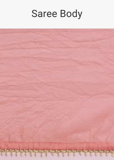 Pink Crushed Tissue Saree With Cutdana And Moti Embellished Border