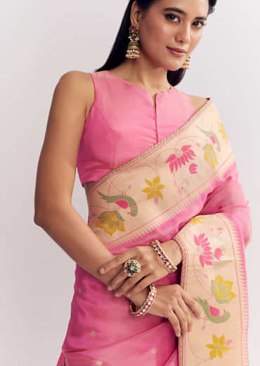Pink Dola Silk Paithani Saree With Dollar Butti And Multicolor Motif