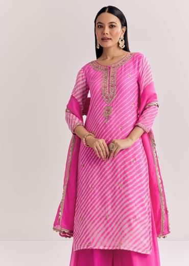 Pink Dola Silk Palazzo Suit With Zardosi Work
