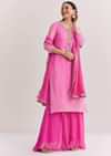 Pink Dola Silk Palazzo Suit With Zardosi Work