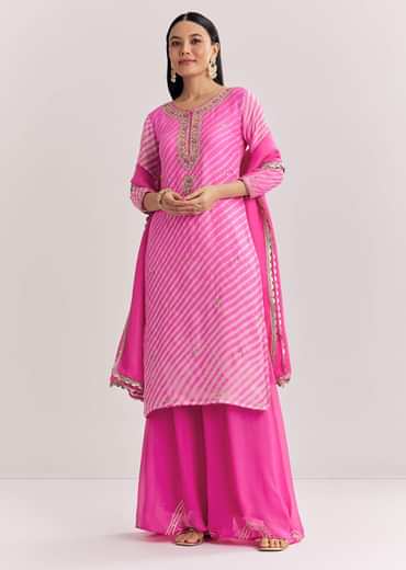 Pink Dola Silk Palazzo Suit With Zardosi Work