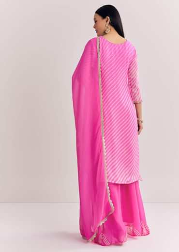 Pink Dola Silk Palazzo Suit With Zardosi Work