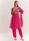 Pink Dola Silk Printed Kurta Dupatta Set With Embroidered Neckline