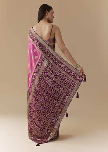 Pink Dola Silk Saree with Woven Geometric Motif and Blouse Fabric