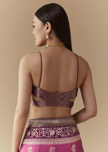 Pink Dola Silk Saree with Woven Geometric Motif and Blouse Fabric