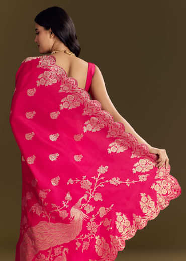 Pink Dola Silk Saree With Zari Border And All Over Booti