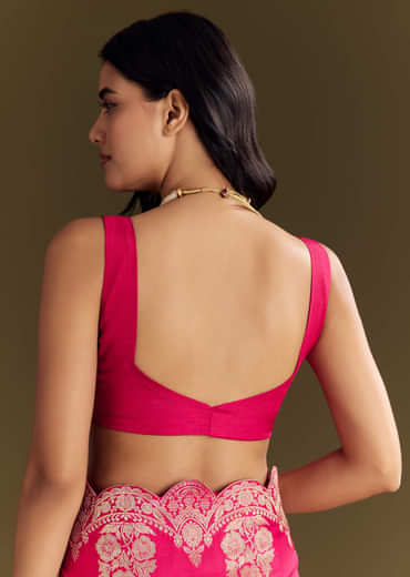 Pink Dola Silk Saree With Zari Border And All Over Booti