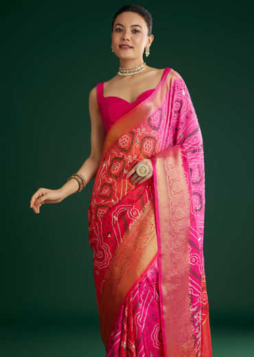 Pink Dola Silk Saree With Zari Woven Border