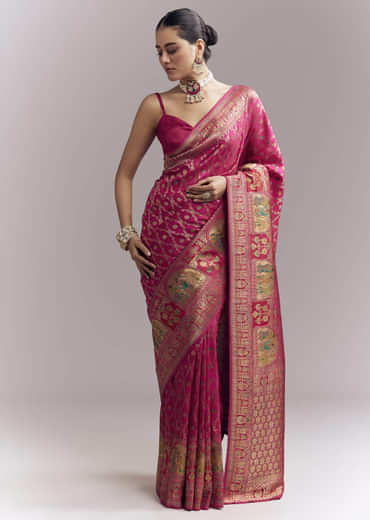 Pink Dola Silk Woven Saree With Delicate Hand Embroidery