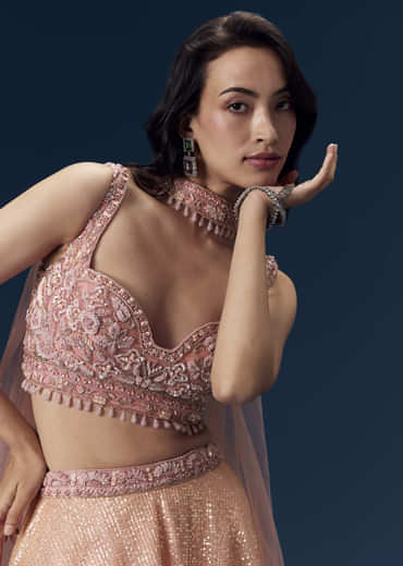 Pink Embellished Bridesmaid Lehega with Choker Dupatta