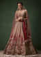 Pink Embroidered Bridal Raw Silk Lehenga Set with Two Dupattas