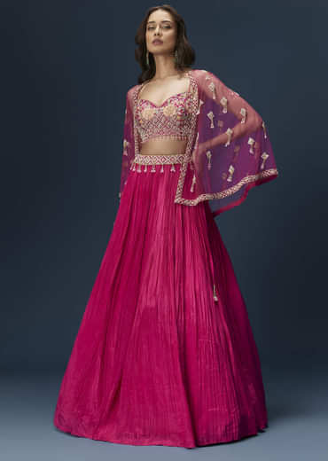 Pink Embroidered Bridesmaid Lehenga With Coordinated Cape And Blouse