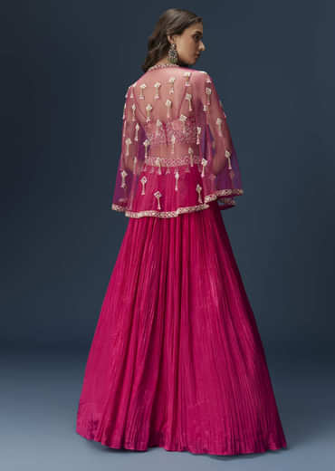 Pink Embroidered Bridesmaid Lehenga With Coordinated Cape And Blouse