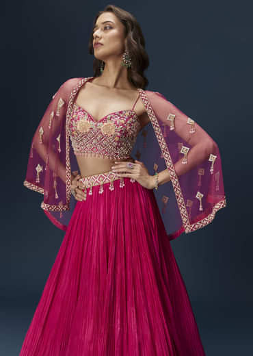 Pink Embroidered Bridesmaid Lehenga With Coordinated Cape And Blouse