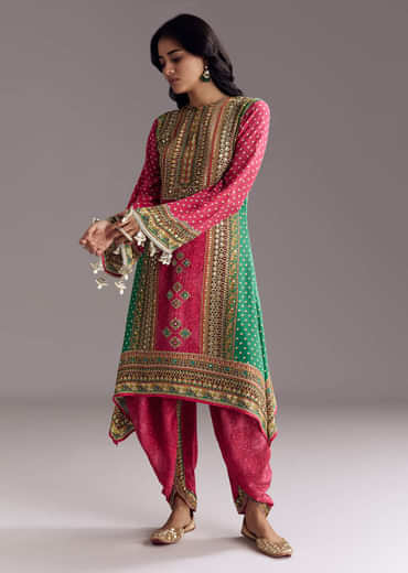 Pink Embroidered Kurta Dhoti Set