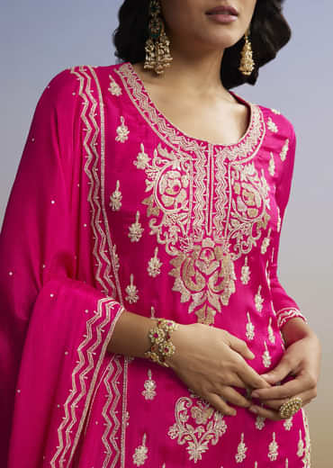 Pink Embroidered Palazzo Set In Chinon