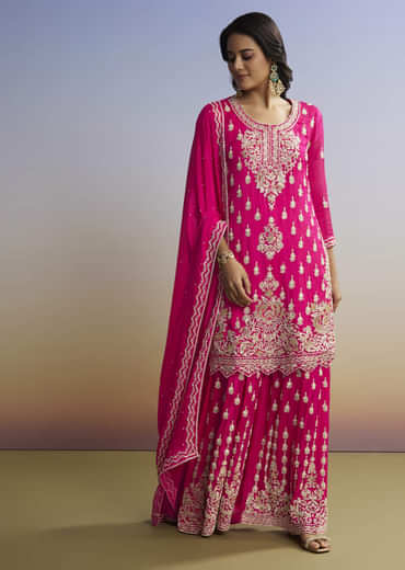 Pink Embroidered Palazzo Set In Chinon