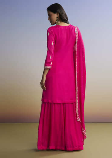 Pink Embroidered Palazzo Set In Chinon