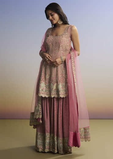 Pink Floral Palazzo Set With Dupatta