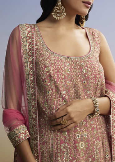 Pink Floral Palazzo Set With Dupatta
