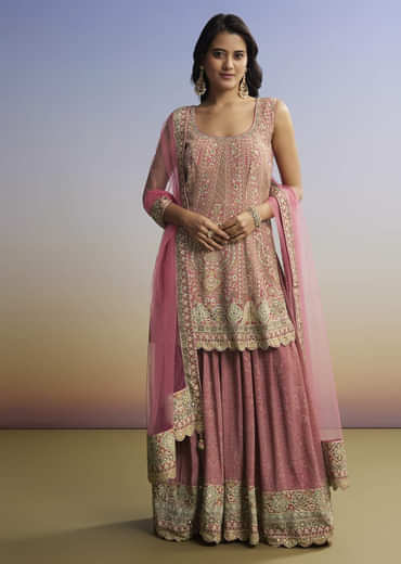 Pink Floral Palazzo Set With Dupatta