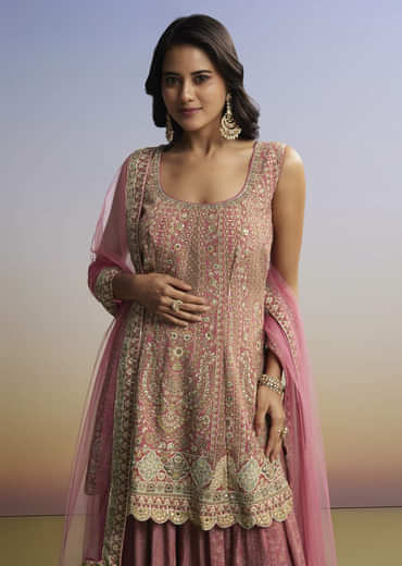 Pink Floral Palazzo Set With Dupatta