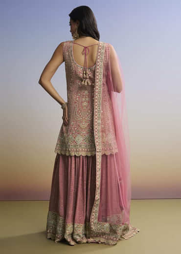 Pink Floral Palazzo Set With Dupatta