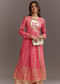 Pink Floral Printed Cotton Angrakha Style Jacket Kurta Set