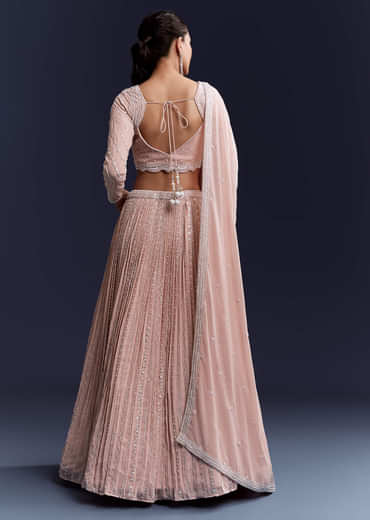 Pink Georgette Bridesmaid Lehenga With Intricate Hand Embroidery