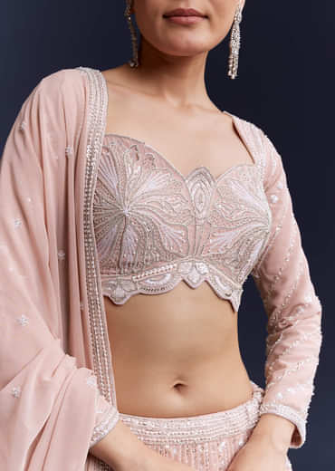 Pink Georgette Bridesmaid Lehenga With Intricate Hand Embroidery