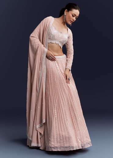 Pink Georgette Bridesmaid Lehenga With Intricate Hand Embroidery