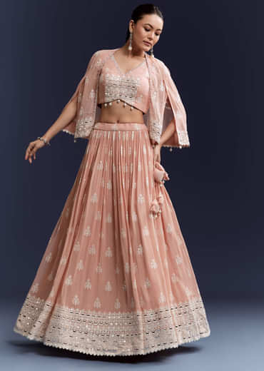 Pink Georgette Bridesmaid Lehenga With Sequins And Thread Embroidery