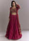 Pink Georgette Crop Top And Printed Skirt Set With Intricate Embroidery