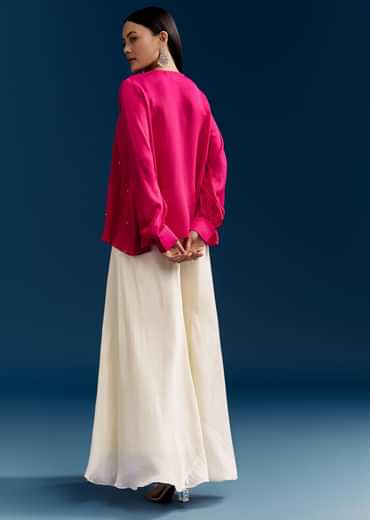 Pink Georgette Crop Top With Mirror Work