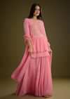 Pink Georgette Gotta Lace Kurta Set With Cut Dana and Sequins Detailing