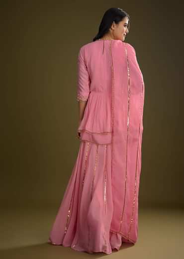 Pink Georgette Gotta Lace Kurta Set With Cut Dana and Sequins Detailing