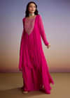 Pink Georgette Indo Western Set With Zari And Sequins Work