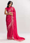 Pink Georgette Lurex Saree With Brocade Butti And Gota Patti Border