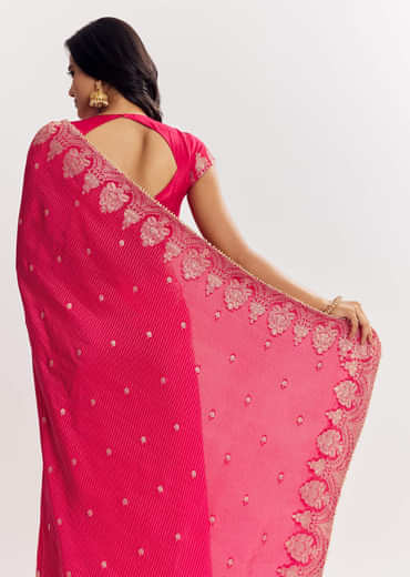 Pink Georgette Lurex Saree With Brocade Butti And Gota Patti Border