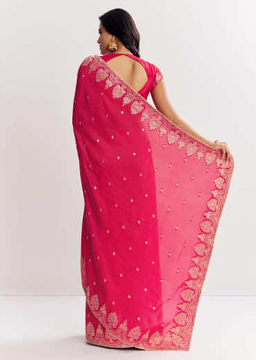 Pink Georgette Lurex Saree With Brocade Butti And Gota Patti Border