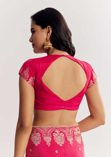 Pink Georgette Lurex Saree With Brocade Butti And Gota Patti Border