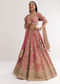 Pink Georgette Printed Cutdana Stonework Lehenga With Net Dupatta