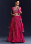 Pink Gota Lace Chinon Silk Bridesmaid Lehenga Set