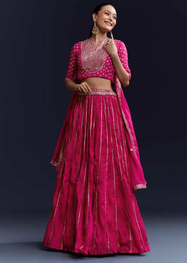 Pink Gota Lace Chinon Silk Bridesmaid Lehenga Set